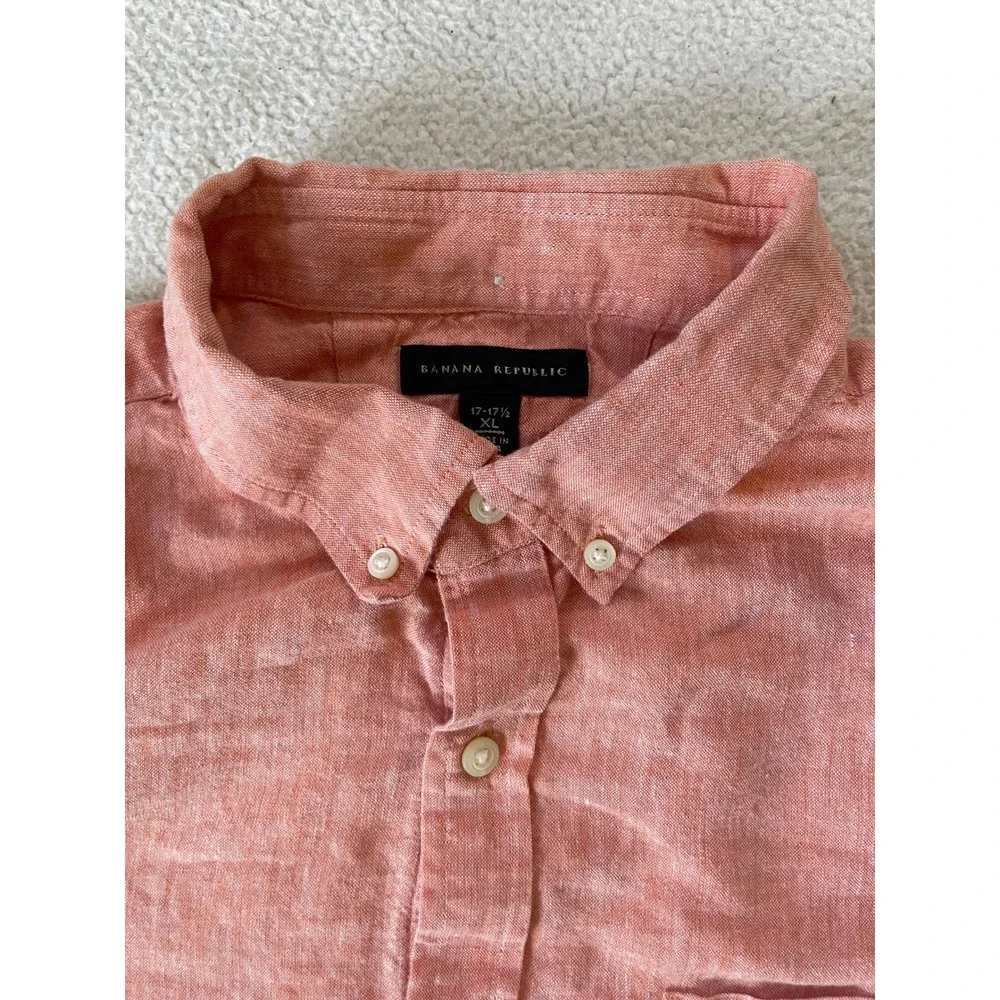 Banana Republic Mens Extra Large Button Down Shirt Coral Linen Cotton Blend